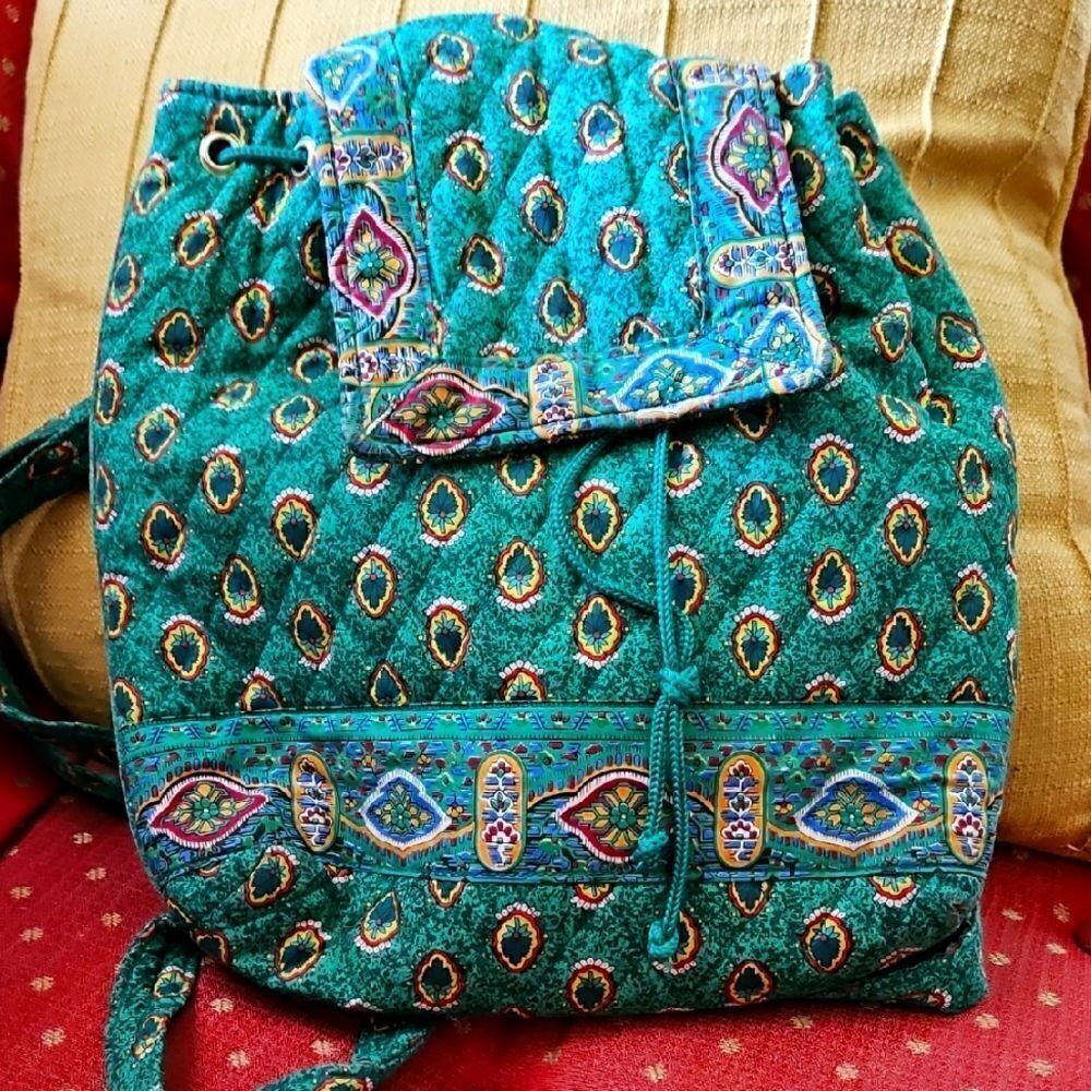 Americana Embroidered Green Quilted Backpack